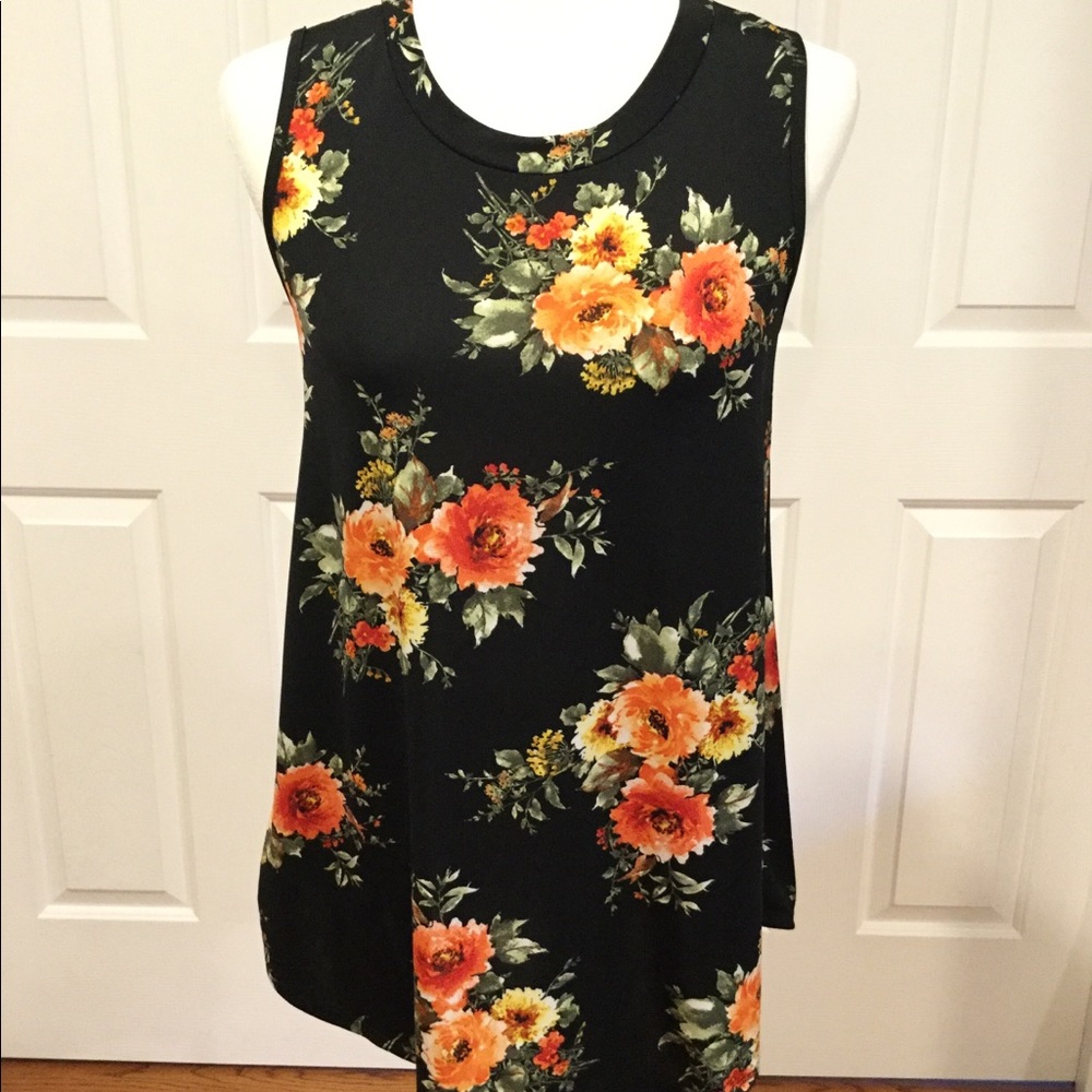 Doublju Black & Coral Floral Sleeveless